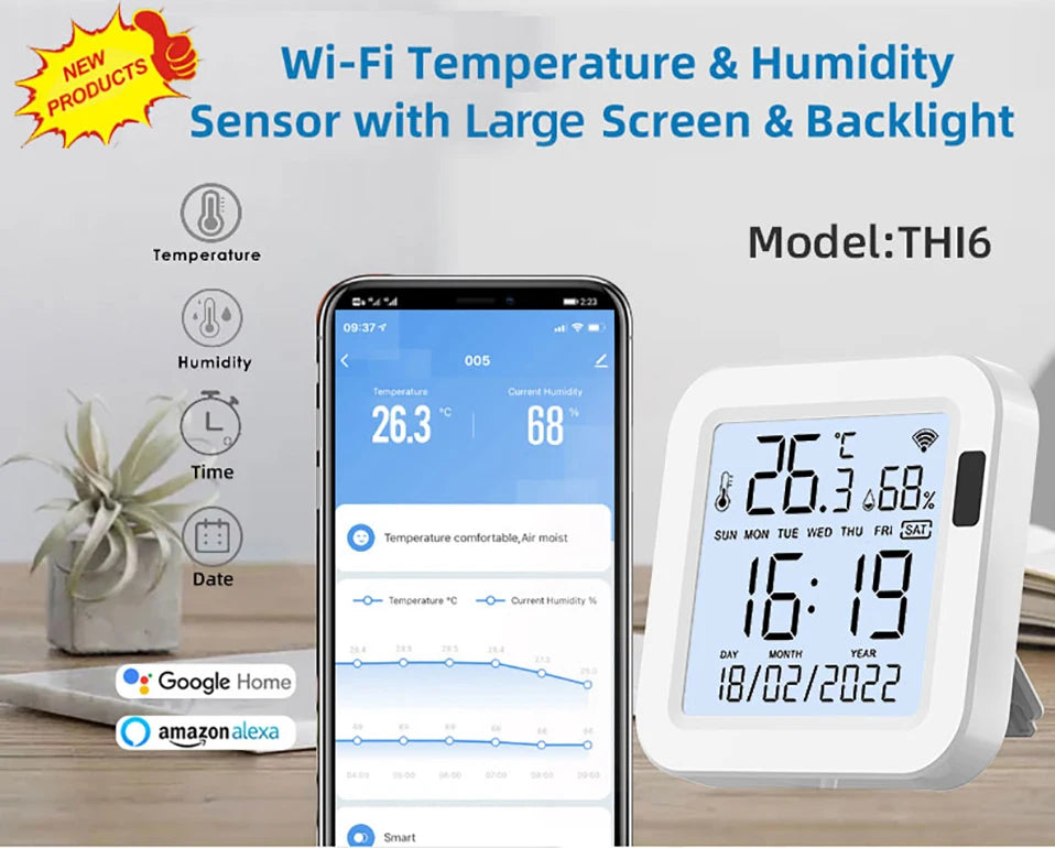 WiFi Temperature & Humidity Sensor with Backlight - Smart Home Monitor