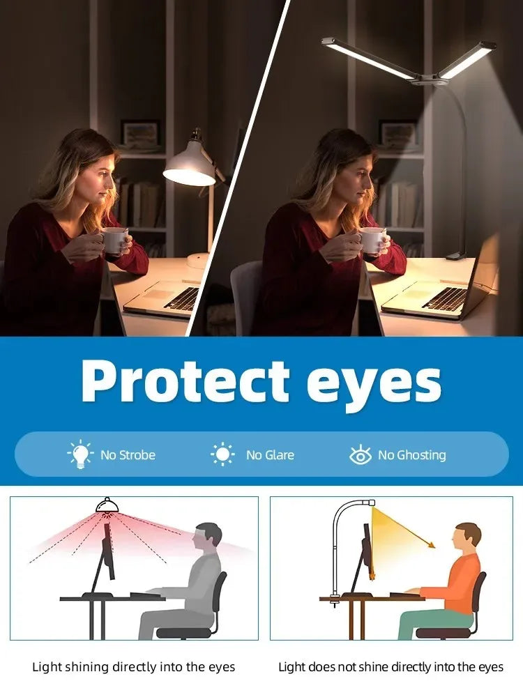 LED Desk Lamp Double/Single Head Architect Desk Lamps Office Eye-Caring Desk Light Stepless Dimmable Adjustable Gooseneck Lamp