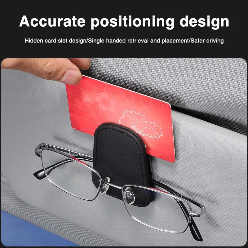 Car Visor Glasses Holder - Magnetic Leather Sunglasses Clip