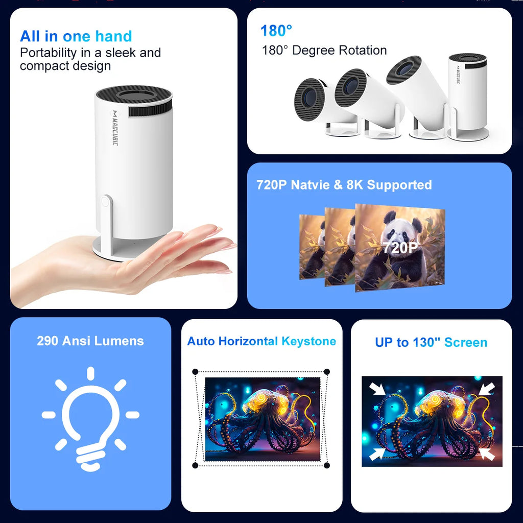 4K Android Projector - 290 ANSI Lumens Home Cinema