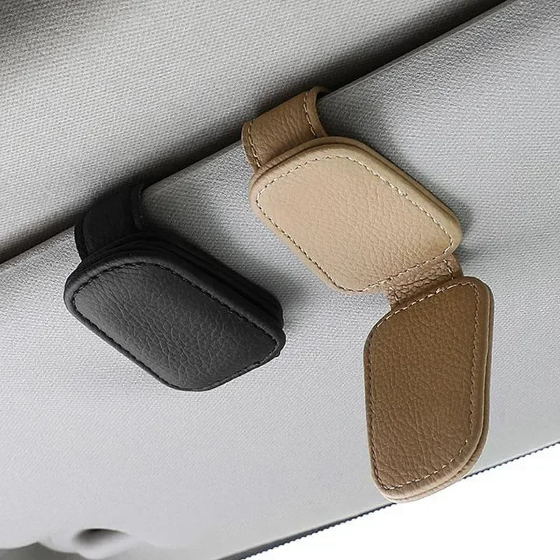 Magnetic Car Sunglasses Holder - Leather Visor Clip & Ticket Organizer