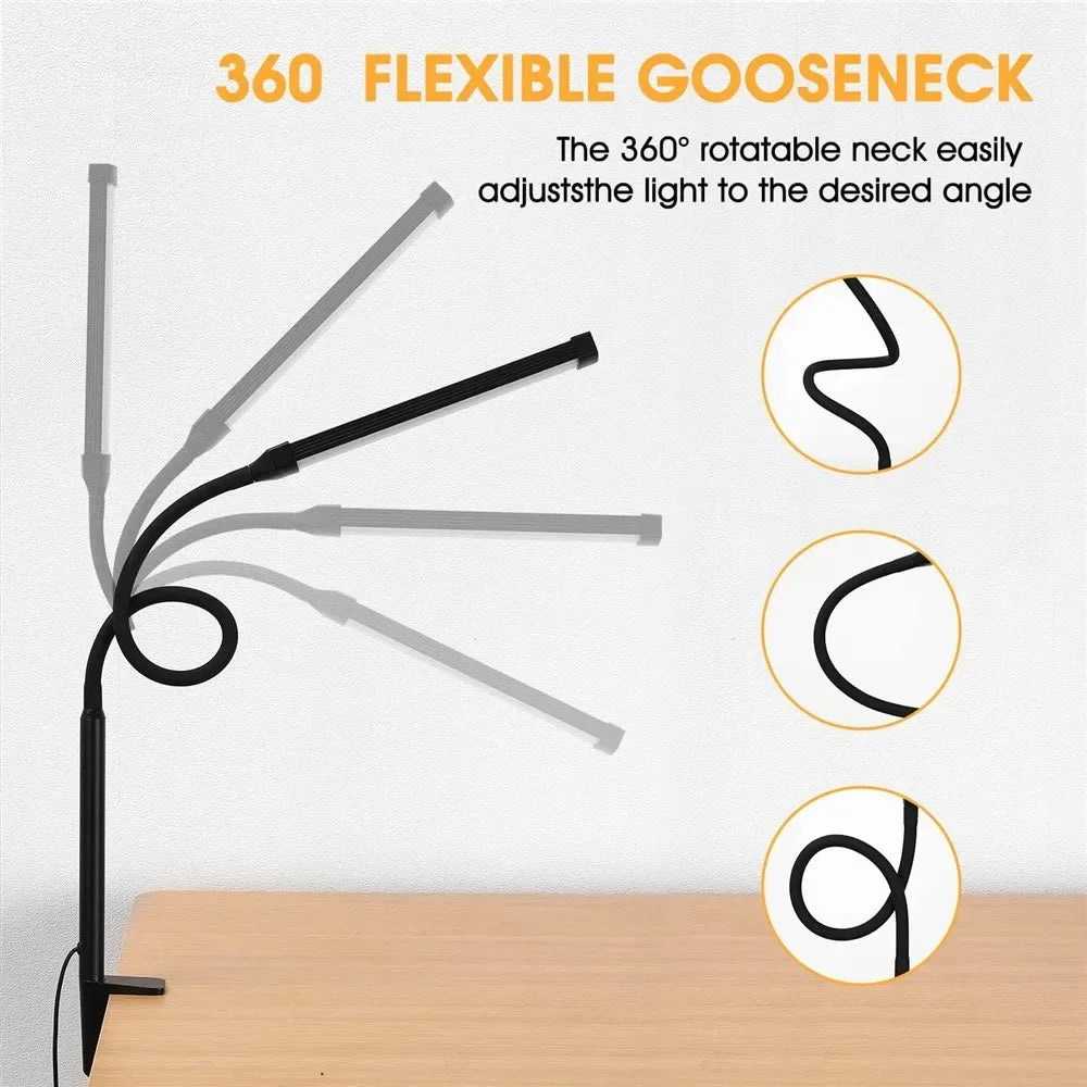 LED Desk Lamp Double/Single Head Architect Desk Lamps Office Eye-Caring Desk Light Stepless Dimmable Adjustable Gooseneck Lamp