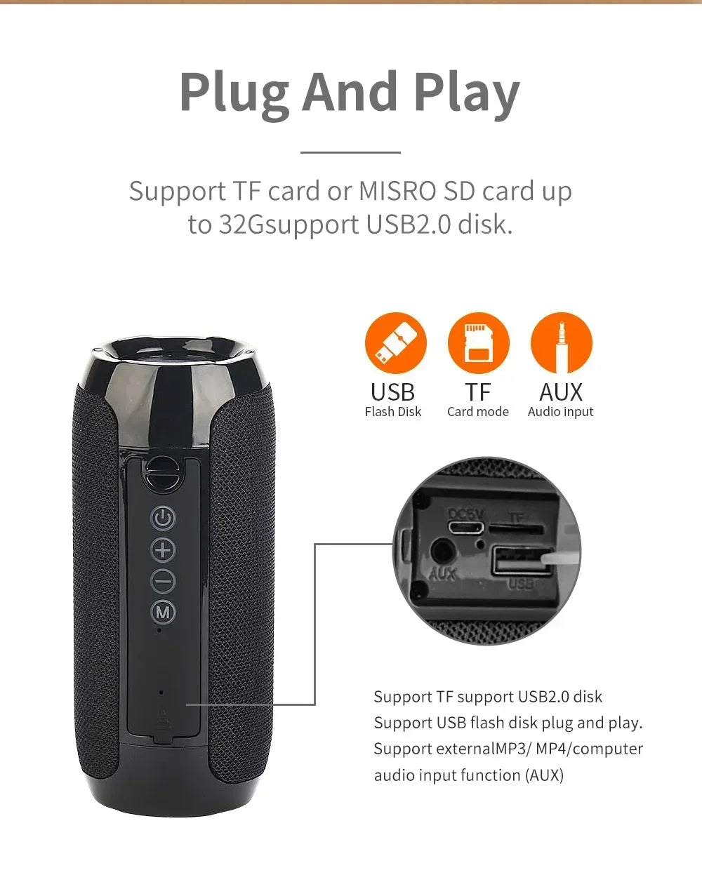 T&G TG117 Portable Bluetooth Speaker Outdoor Wireless Woofer Free Call FM TF Card USB Flash Drive Connect Mobile Phone Tablet TV