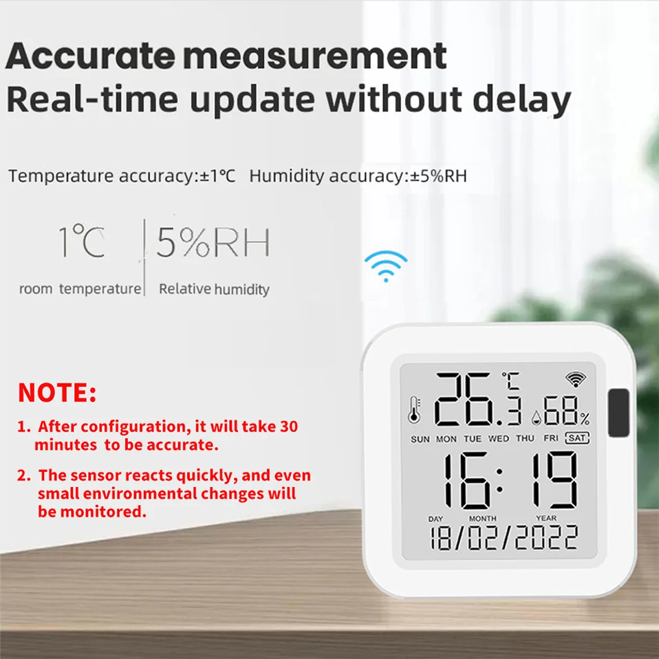 WiFi Temperature & Humidity Sensor with Backlight - Smart Home Monitor