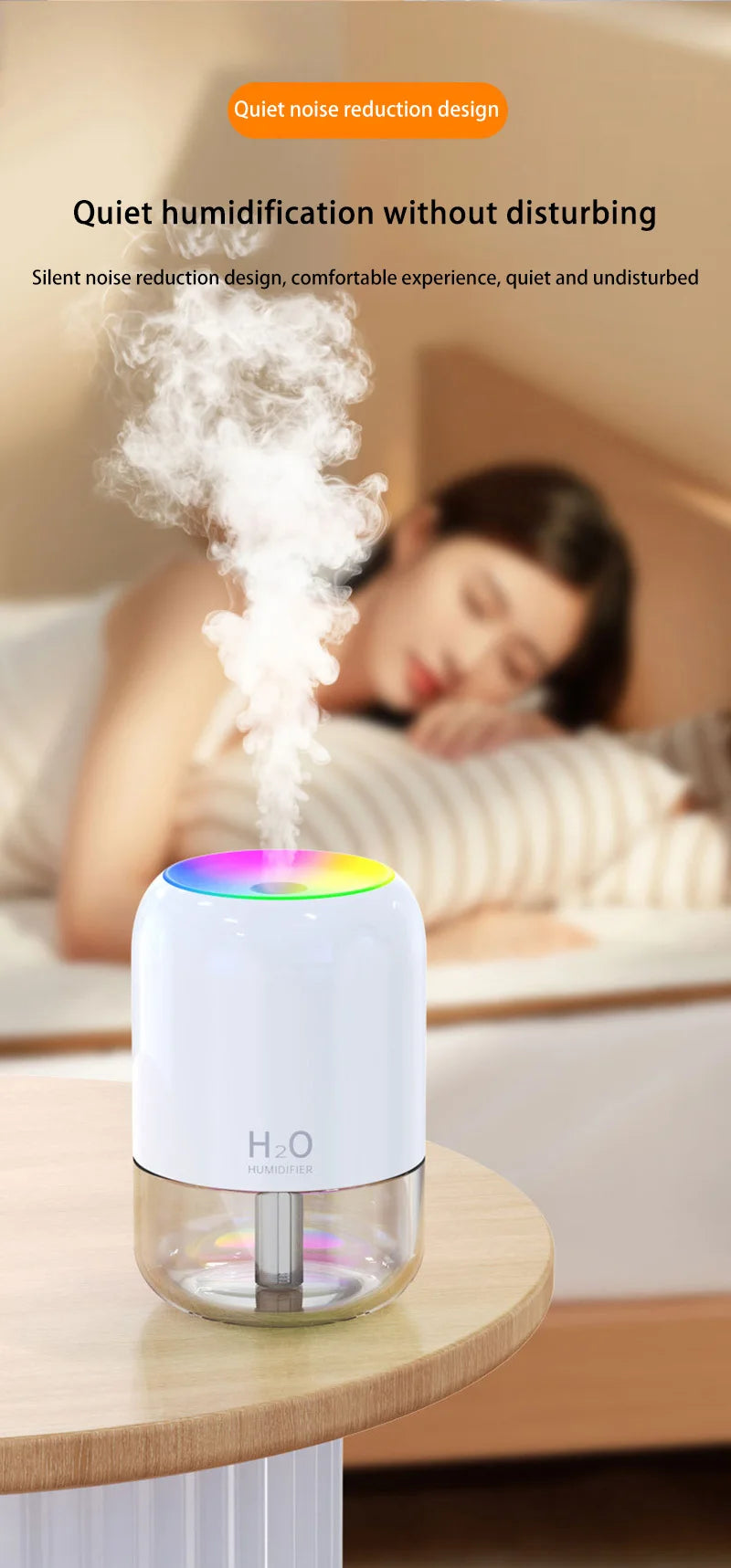 Mini Air Humidifier with LED Light for Bedroom & Office
