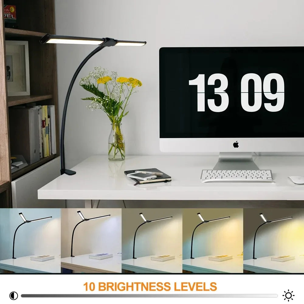 LED Desk Lamp Double/Single Head Architect Desk Lamps Office Eye-Caring Desk Light Stepless Dimmable Adjustable Gooseneck Lamp