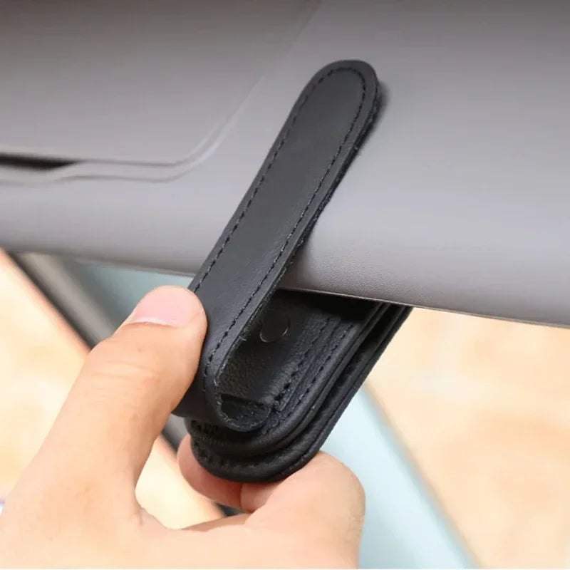 Magnetic Car Sunglasses Holder - Leather Visor Clip & Ticket Organizer