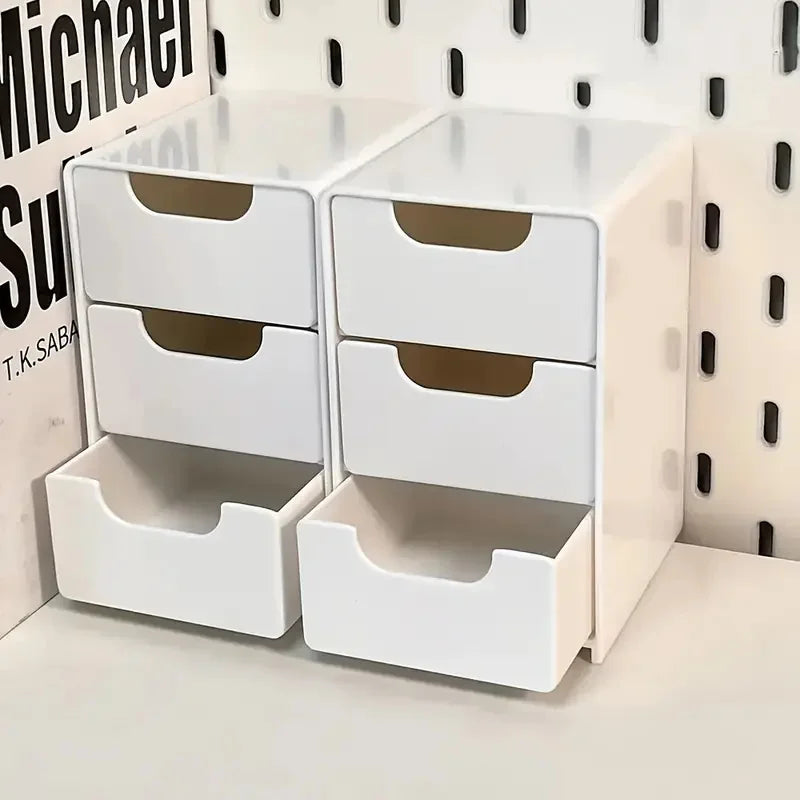 3-Tier Plastic Cosmetic Storage Box Organizer with Drawers Multifunctional Countertop Storage for Jewelry Office Supplies
