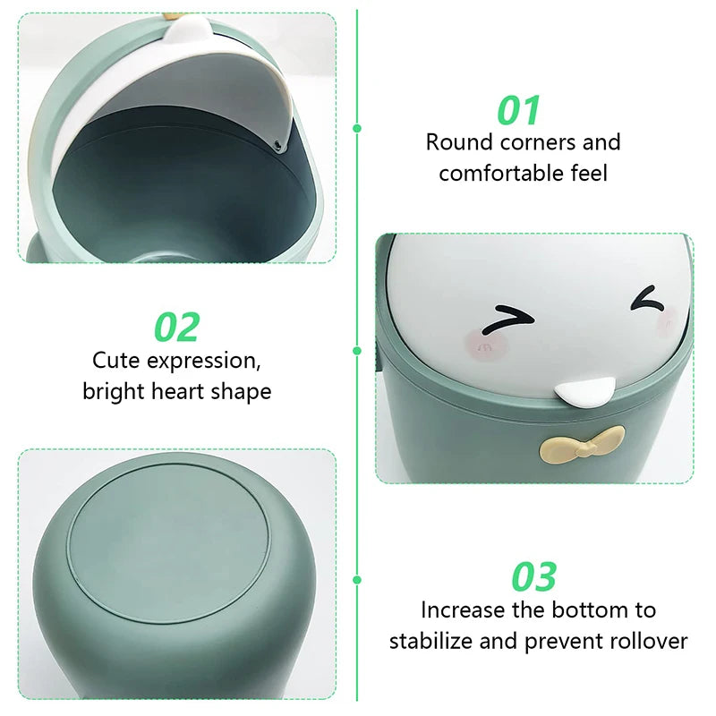 Mini Desktop Trash Can With Lid Portable Cute Cartoon Trash Bin Bedroom Organizer Office Car Small Trash Can Stationery Storage