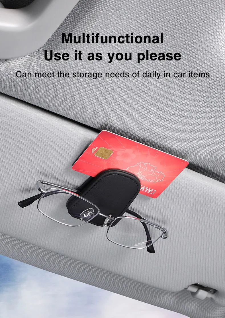 Car Visor Glasses Holder - Magnetic Leather Sunglasses Clip