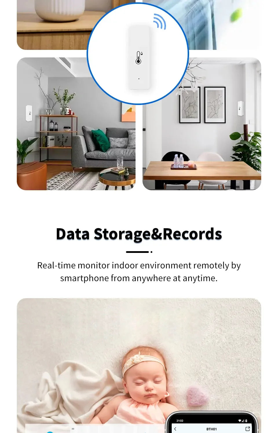 Smart WiFi Temperature & Humidity Sensor - Alexa & Google Home Compatible