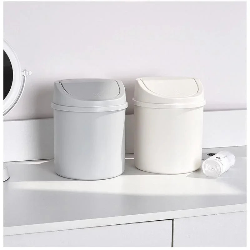 Mini Desktop Bin Small Trash Can Tube with Cover Bedroom Trash Can Garbage Can Clean Workspace Storage Box Home Desk