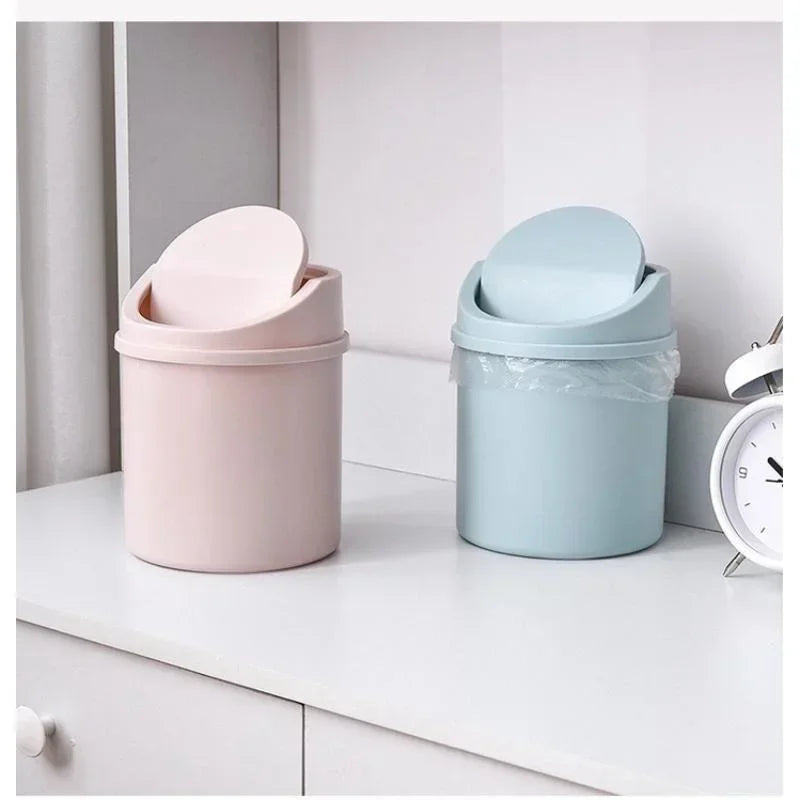 Mini Desktop Bin Small Trash Can Tube with Cover Bedroom Trash Can Garbage Can Clean Workspace Storage Box Home Desk