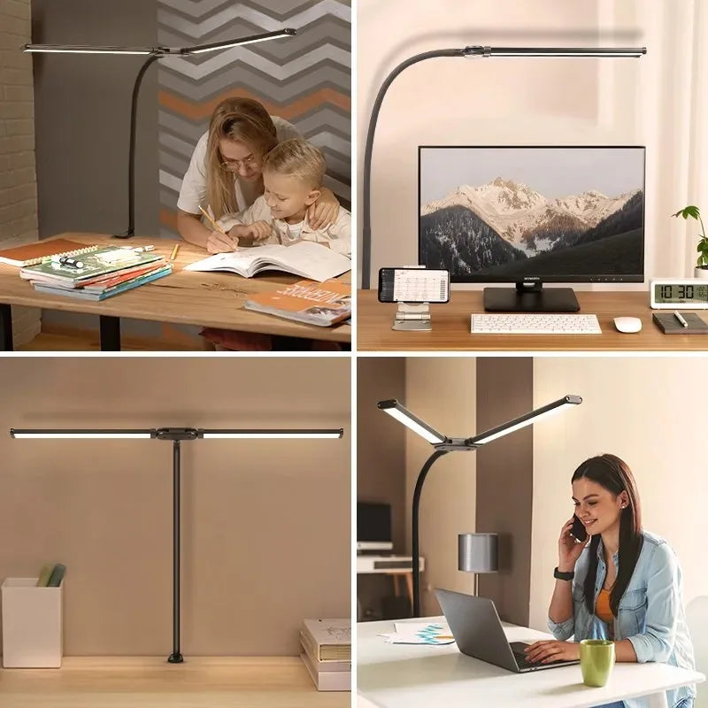 LED Desk Lamp Double/Single Head Architect Desk Lamps Office Eye-Caring Desk Light Stepless Dimmable Adjustable Gooseneck Lamp