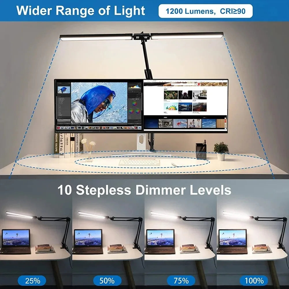 LED Desk Lamp Double/Single Head Architect Desk Lamps Office Eye-Caring Desk Light Stepless Dimmable Adjustable Gooseneck Lamp