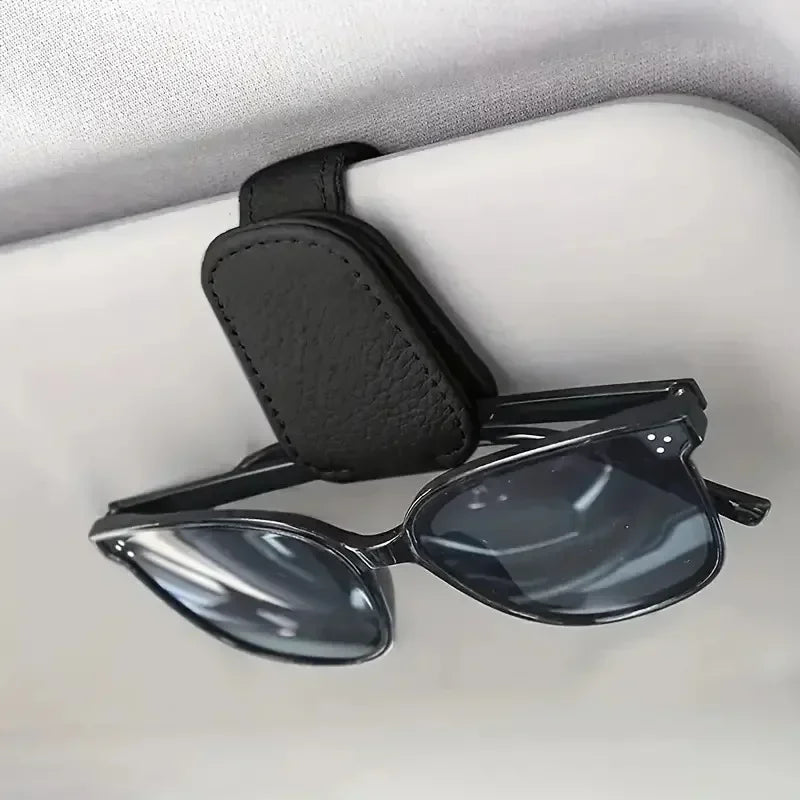 Magnetic Car Sunglasses Holder - Leather Visor Clip & Ticket Organizer
