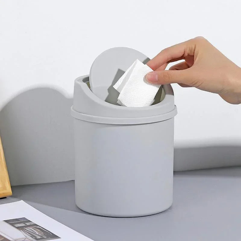 Mini Desktop Bin Small Trash Can Tube with Cover Bedroom Trash Can Garbage Can Clean Workspace Storage Box Home Desk