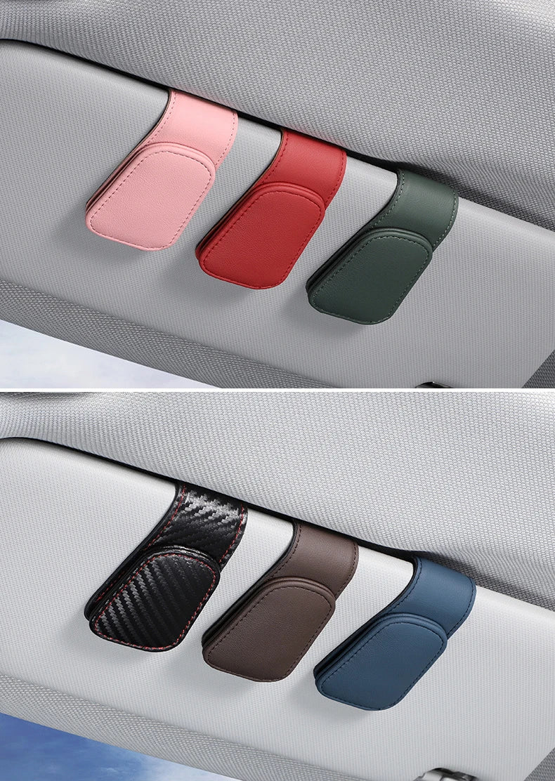 Car Visor Glasses Holder - Magnetic Leather Sunglasses Clip