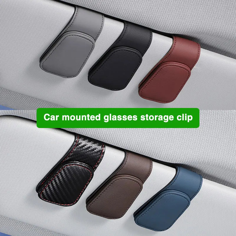 Car Visor Glasses Holder - Magnetic Leather Sunglasses Clip