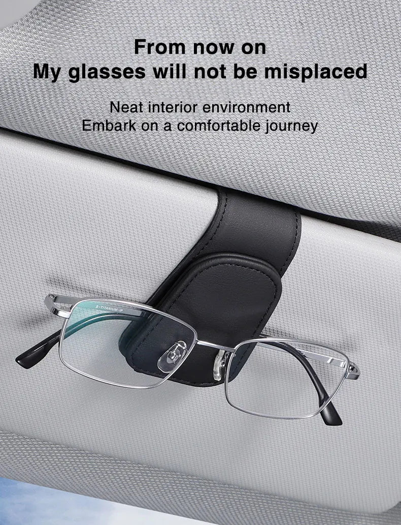 Car Visor Glasses Holder - Magnetic Leather Sunglasses Clip
