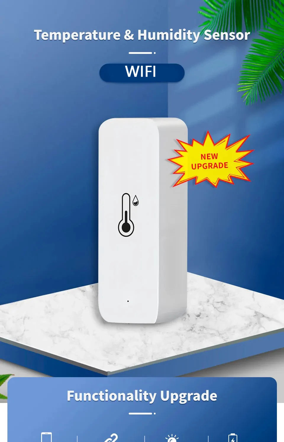 Smart WiFi Temperature & Humidity Sensor - Alexa & Google Home Compatible