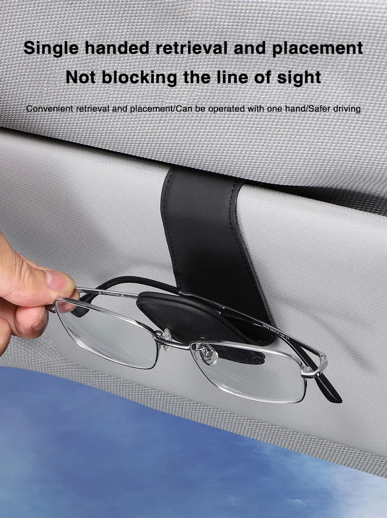 Car Visor Glasses Holder - Magnetic Leather Sunglasses Clip