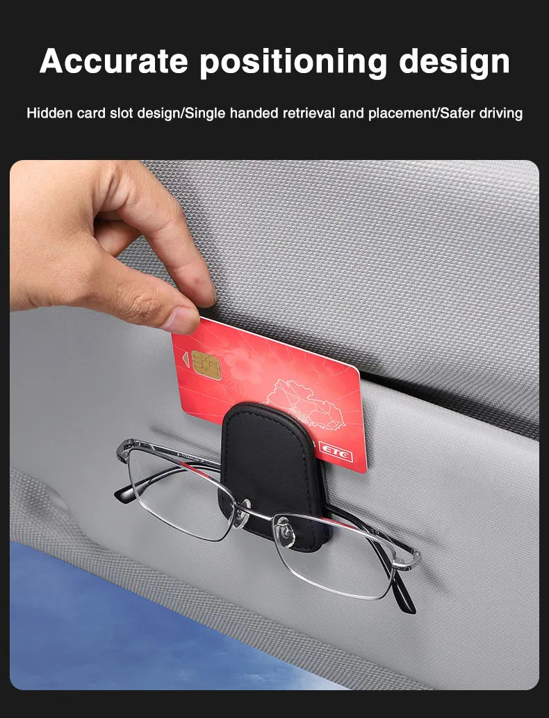 Car Visor Glasses Holder - Magnetic Leather Sunglasses Clip