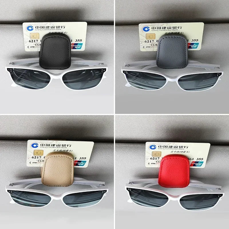 Magnetic Car Sunglasses Holder - Leather Visor Clip & Ticket Organizer
