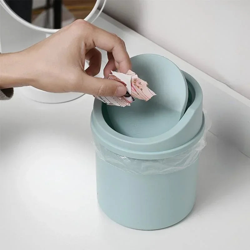 Mini Desktop Bin Small Trash Can Tube with Cover Bedroom Trash Can Garbage Can Clean Workspace Storage Box Home Desk
