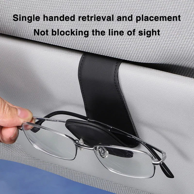 Car Visor Glasses Holder - Magnetic Leather Sunglasses Clip