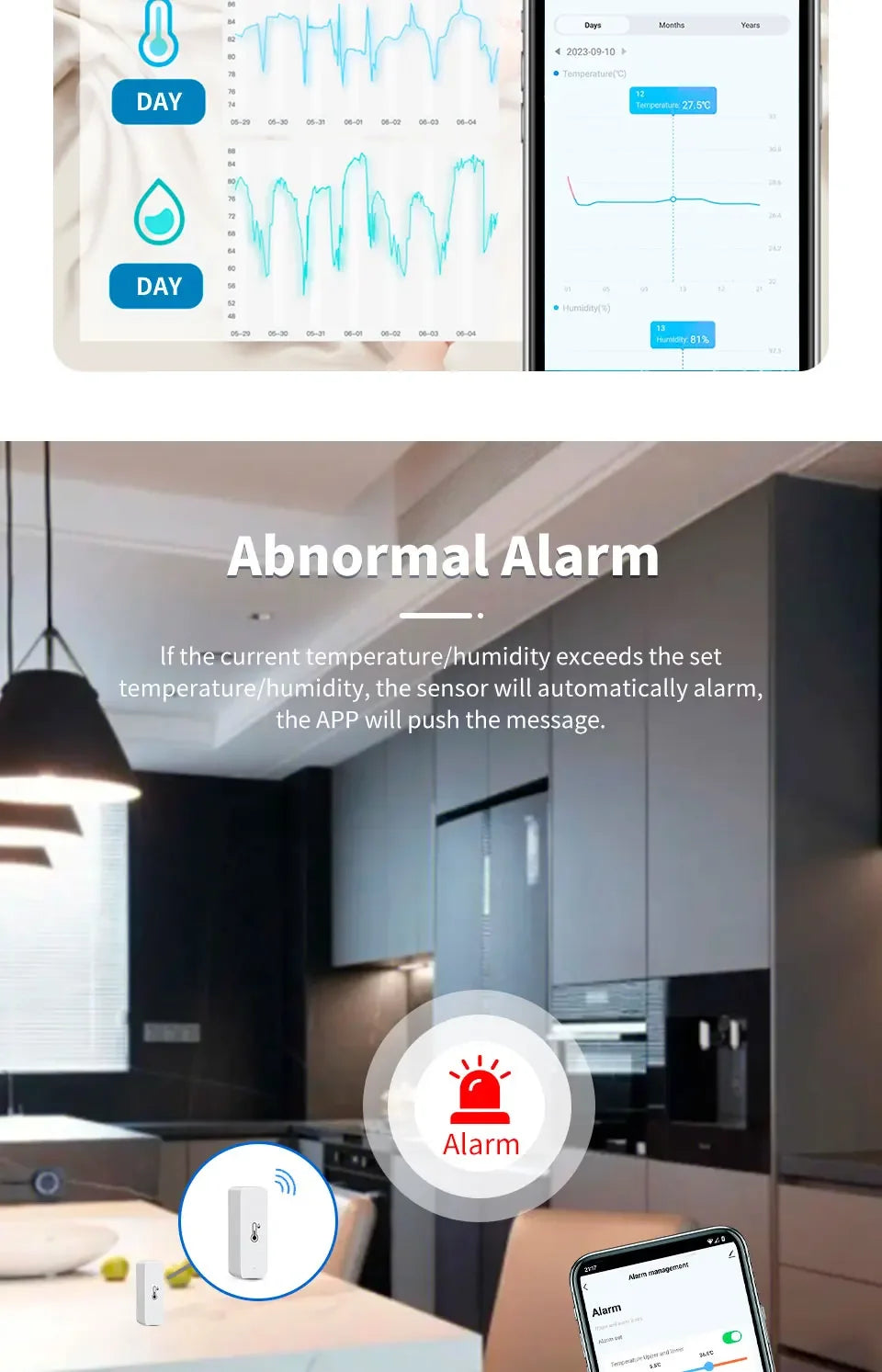 Smart WiFi Temperature & Humidity Sensor - Alexa & Google Home Compatible