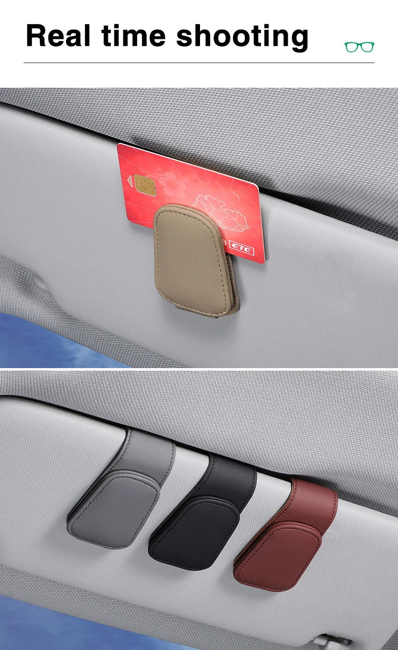 Car Visor Glasses Holder - Magnetic Leather Sunglasses Clip