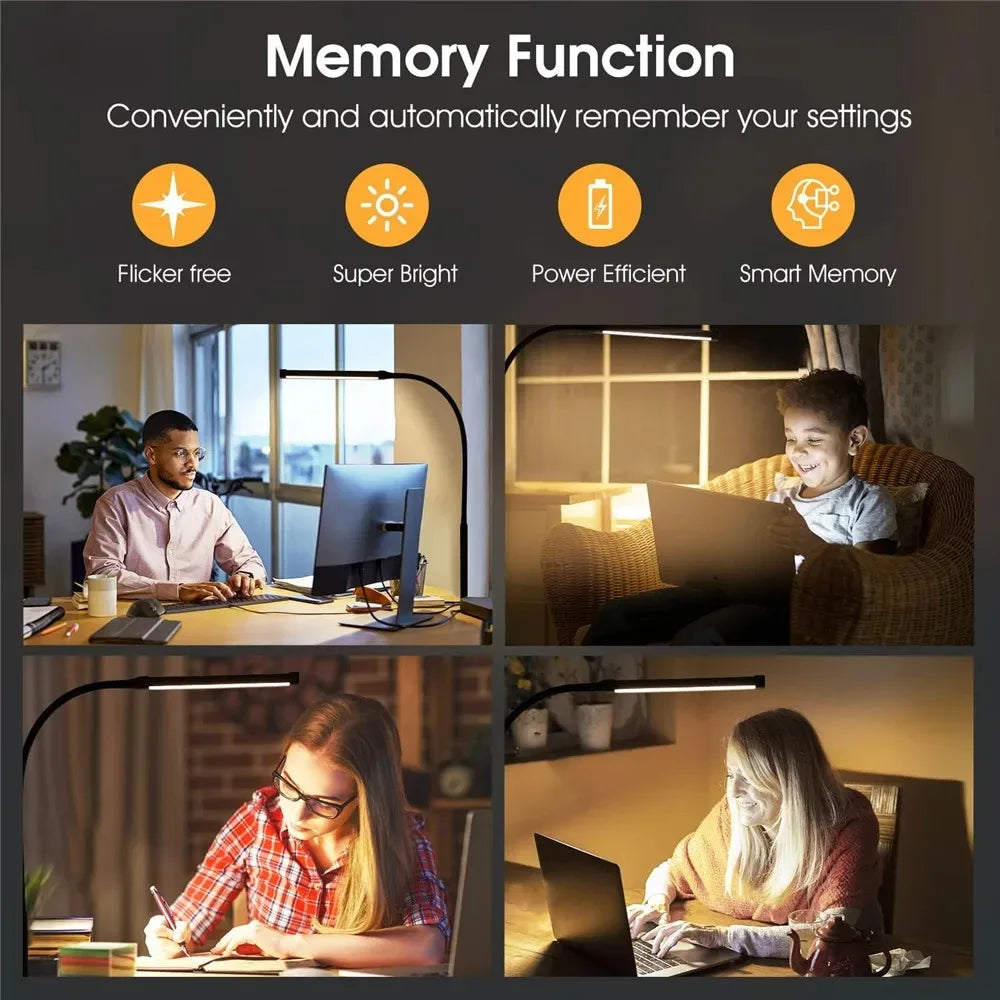 LED Desk Lamp Double/Single Head Architect Desk Lamps Office Eye-Caring Desk Light Stepless Dimmable Adjustable Gooseneck Lamp