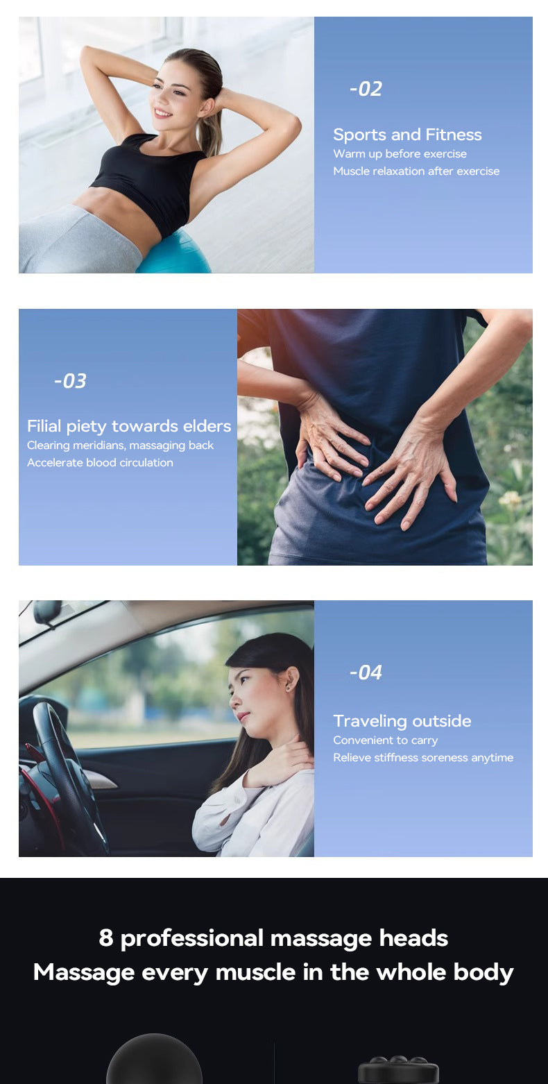 Wireless Massage Gun with 8 Heads - Rechargeable